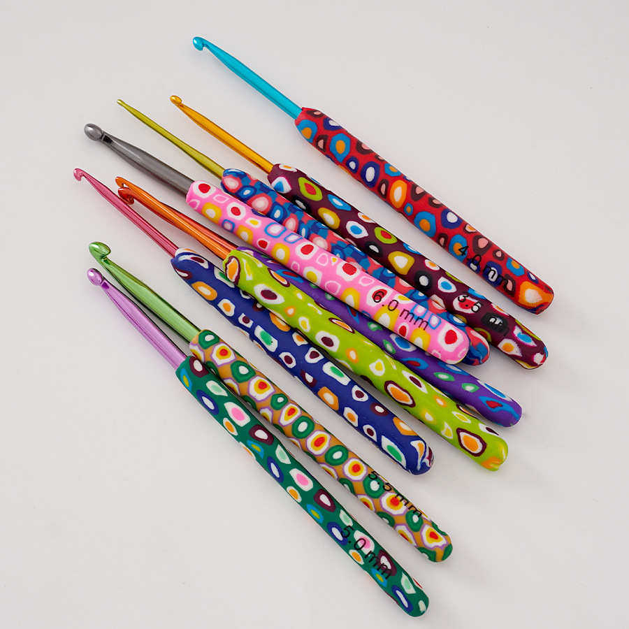 编织工具彩色卡通图软陶柄钩针长形软陶柄铝钩针一套9支装袋,居家布艺,线盒,淘宝优惠券,粉丝福利购,淘宝优惠卷