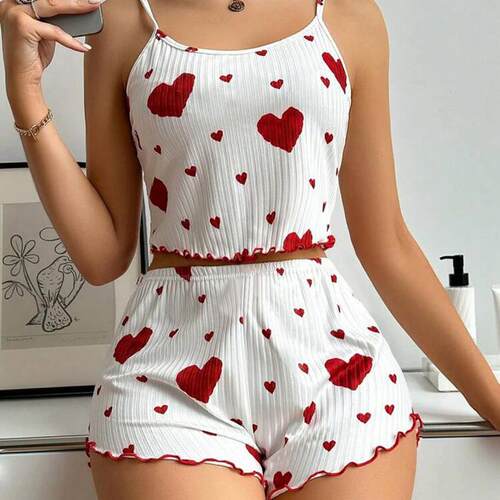 Knitted pit stripe with heart-shaped print, suspender