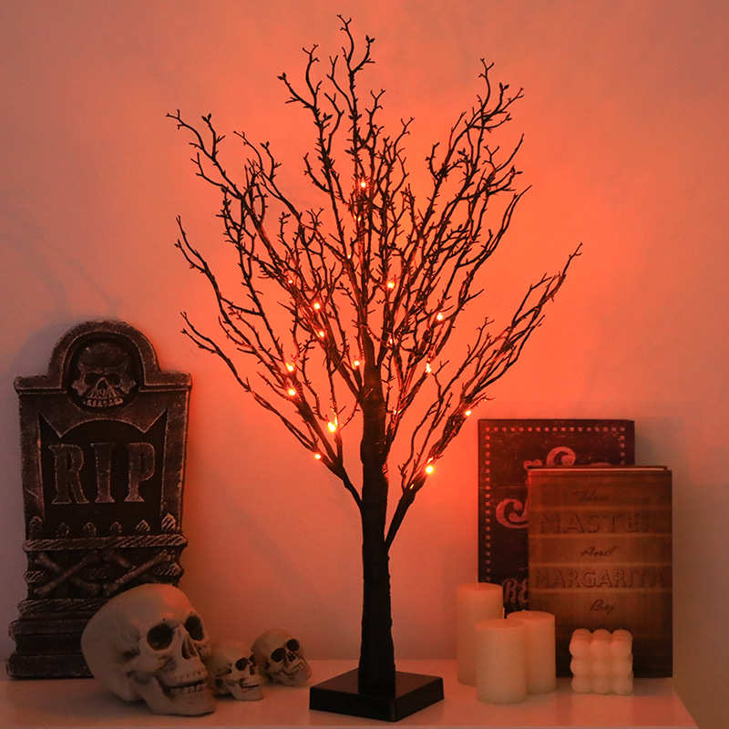 批发LED仿真树灯橙色万圣节感恩节装饰氛围树灯创意鬼节布置台灯