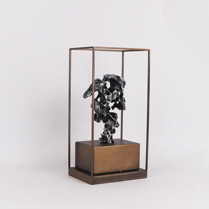 现代新中式太湖石铁艺框架展示摆件展厅售楼处大堂隔断茶几饰品