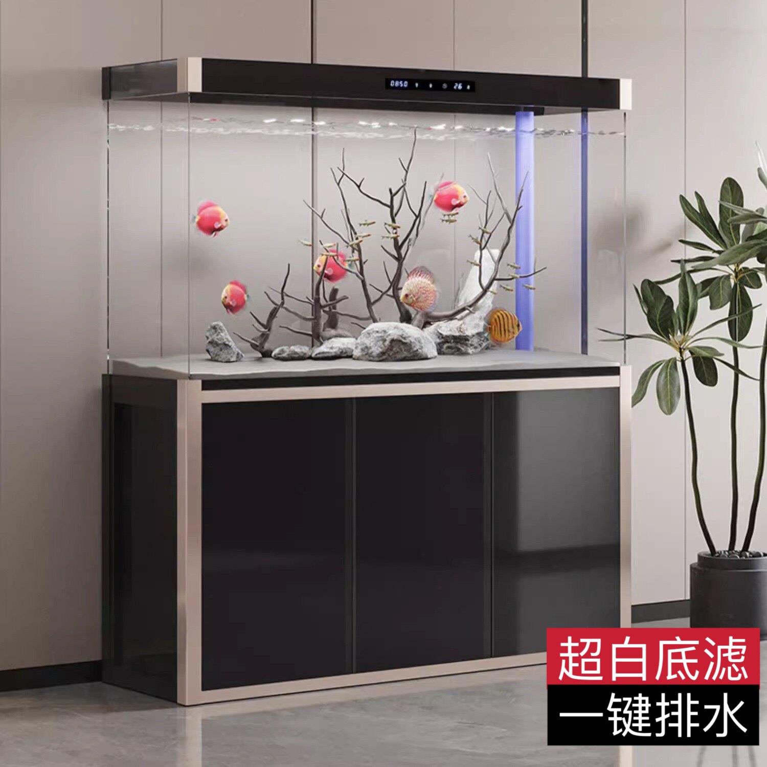 下过滤一体鱼缸底滤鱼缸水族箱大中小型客厅超白玻璃龙过滤制氧机