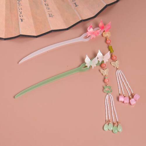 新中式少女双蝴蝶发簪国风醋酸板材高级感汉服旗袍盘发素簪发饰女