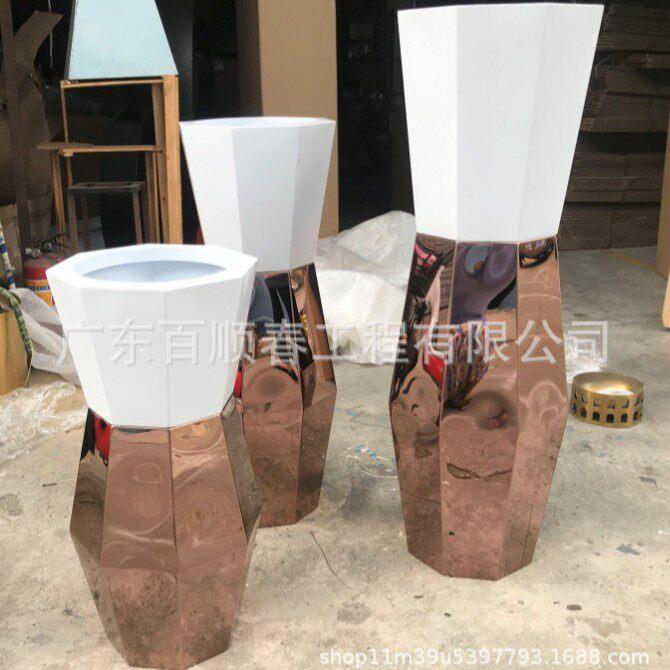 不锈钢镜面电镀烤漆几何块面切片户外室内金属花器花钵花盆组合
