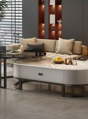 家岩板几用客厅轻TJQ奢现茶代简约一体茶桌2024新网款椭圆形红小