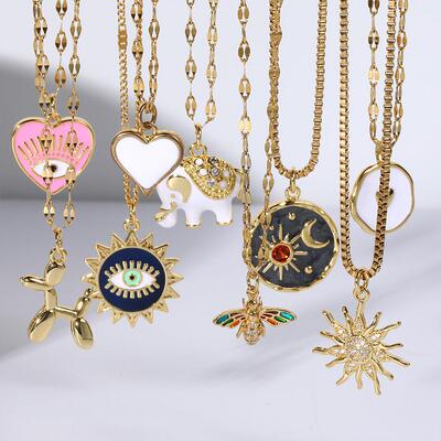 Heart Evil Blue Eye Sun Necklace for Women Cute Dog Bee Elep
