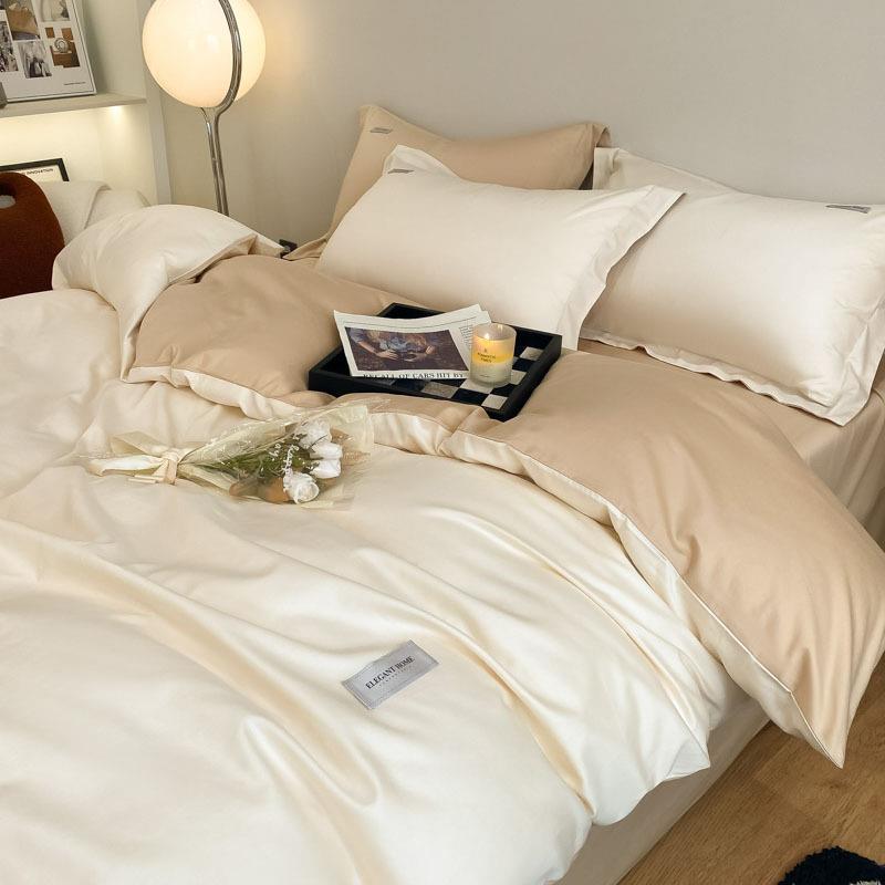 轻奢60支纯棉床上四件套a类母婴级全棉简约纯色床单被套床笠