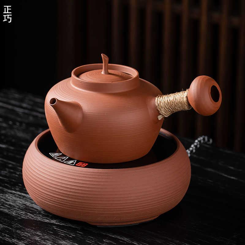 潮州砂铫壶耐高温侧把红泥煮茶壶电陶炉煮茶器套装围炉煮茶烧水壶