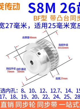 S8M26齿同步带轮齿宽27内孔81012 14 15 16 17 18 19 20同步轮S8M