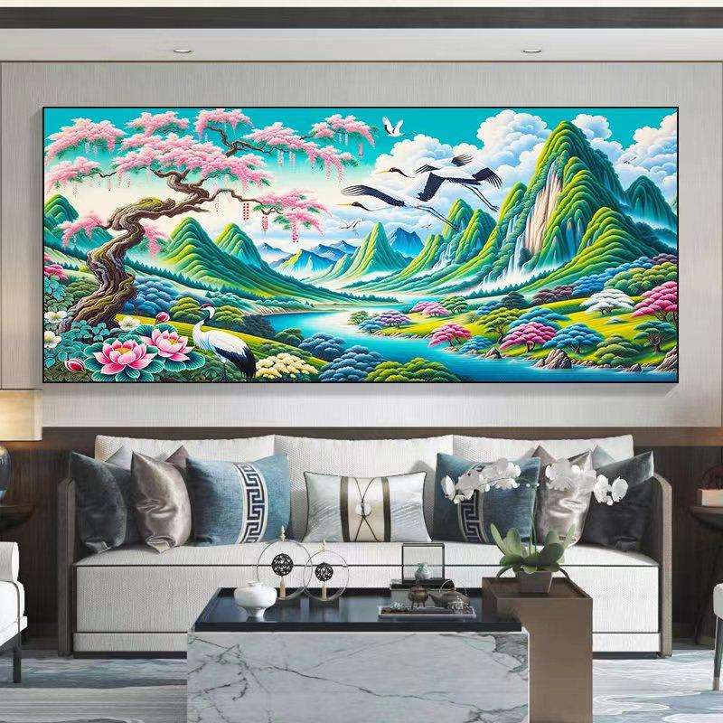 桃源静乡十字绣2024新款线绣客厅风景山水画满绣自己绣手工大幅