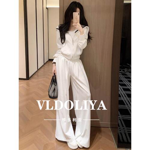 VLDOLIYA维多利亚2026早春季巨好看的时尚休闲运动白色卫衣套装女