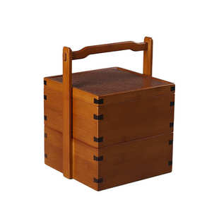 点心提盒中式便携篮户外双层提篮国风席面竹编盒食盒手工茶具