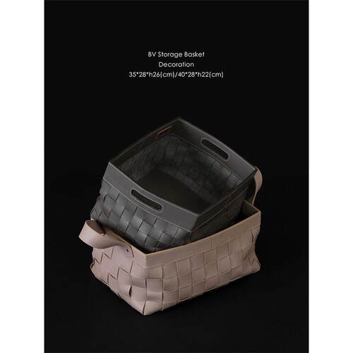 若奈家居 BV经典编织收纳篮马鞍皮大象灰乌木粉高颜值脏衣筐