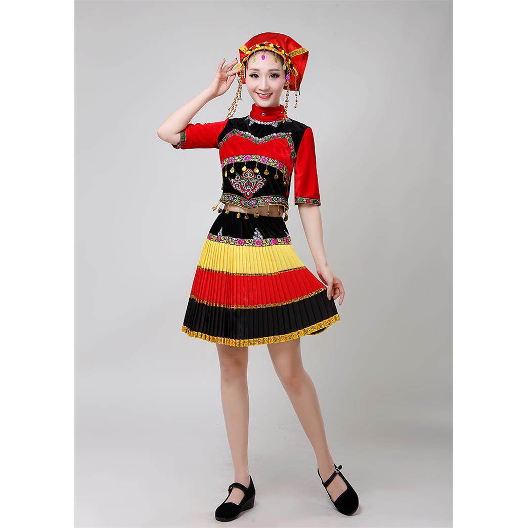 新款彝族舞蹈装成人女儿服百褶裙表演服族饰苗族黎少数民童族演出
