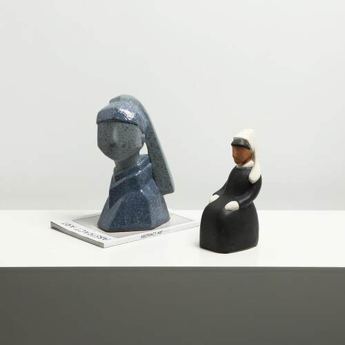 美式现手绘粗砂陶瓷抽象物摆件公展代厅办室书柜桌面创HJP人意装