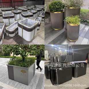 户外不锈钢花箱商业街花坛售楼部移动树池市政花槽组合铁艺花箱