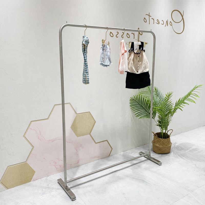 品质款服装店展示架不锈钢拉丝银货架女装店落地衣架服装店挂衣架