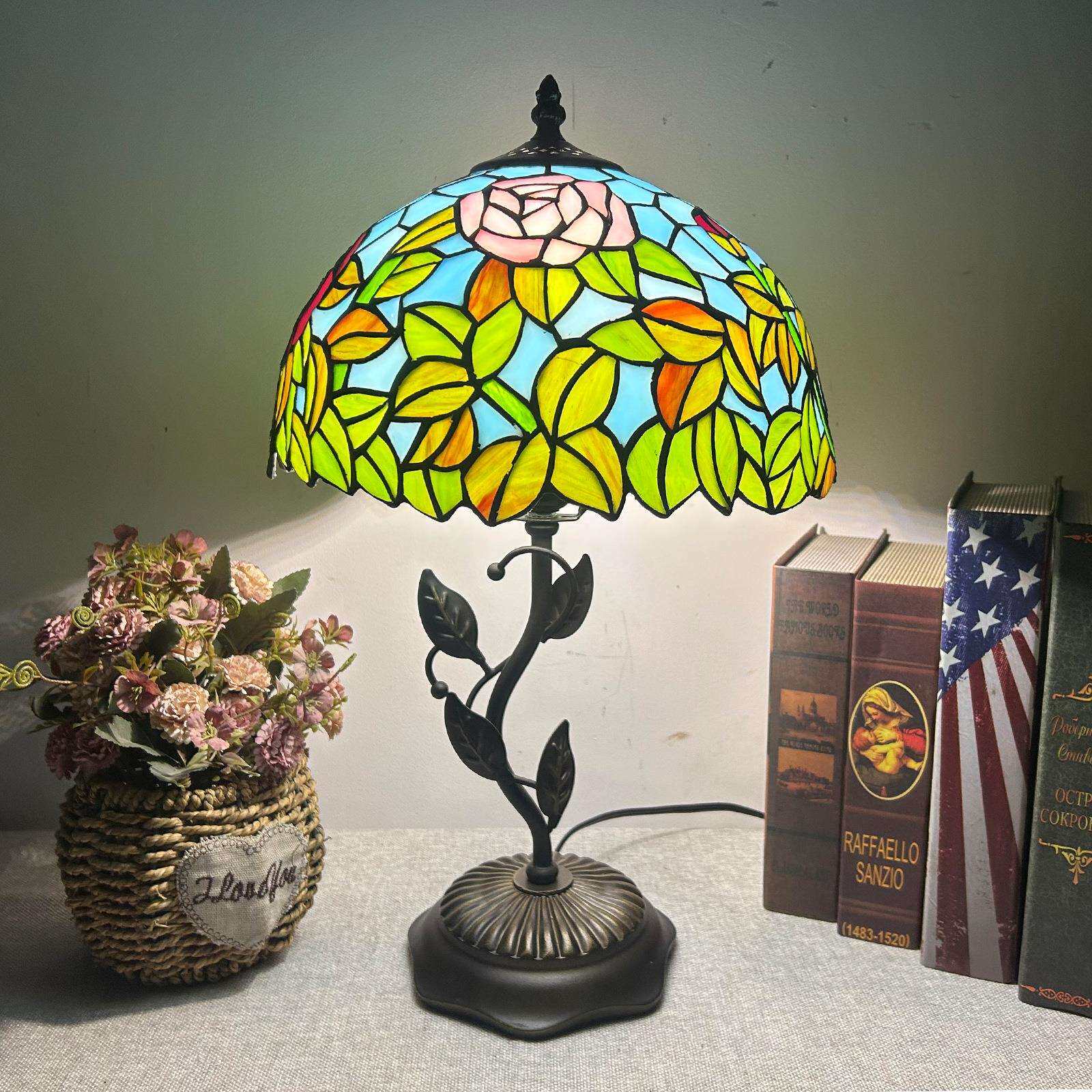 汇璟蒂凡尼欧式地中海外贸经典复古装饰彩色玻璃台灯12英寸酒吧灯