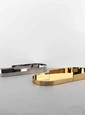 现0057代简约金属厅圆金色错位托盘摆件客电视柜桌收纳果茶盘装椭