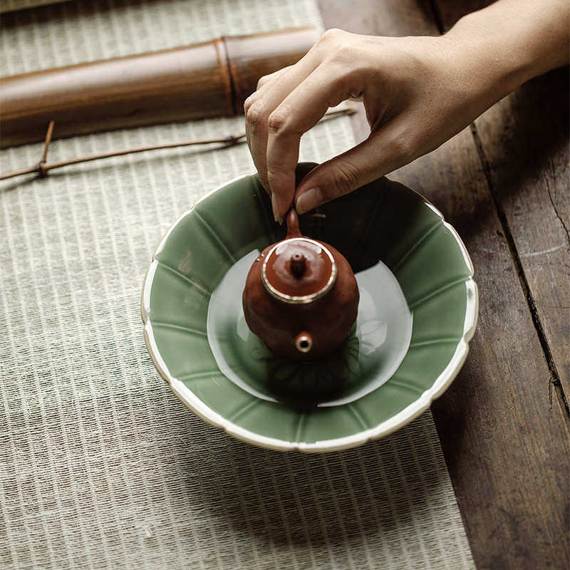 梅子青半刀泥餐盘点心盘手工雕刻壶承越窑青瓷食器手作手工老匠人