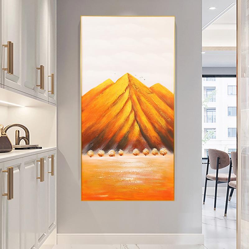 手绘砂岩肌理立体油画风景酒店挂画装饰画轻奢客厅玄关画金色山脉