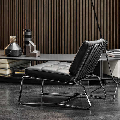 北欧风单椅德劳椅设计师极简客厅沙發椅皮艺Delaunay Quilt休闲椅