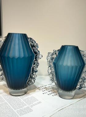 现代风手工磨刻龙鳞纹琉璃花瓶客厅玄关样板间餐桌电视柜软装摆件