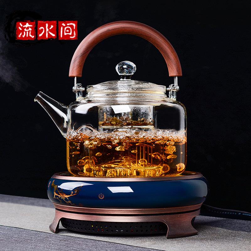 煮茶器家用电陶炉耐高温玻璃蒸汽煮茶壶煮茶炉陶瓷烧水泡茶壶套装