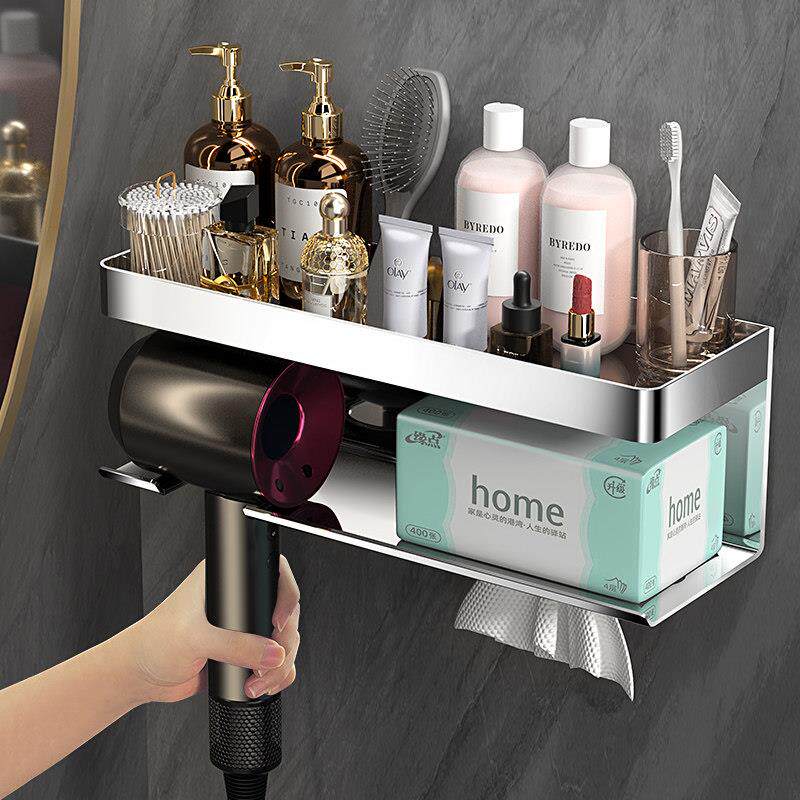 吹风机不锈钢置物架免打孔化妆室纸巾吹风机支架壁挂浴室吹风机挂