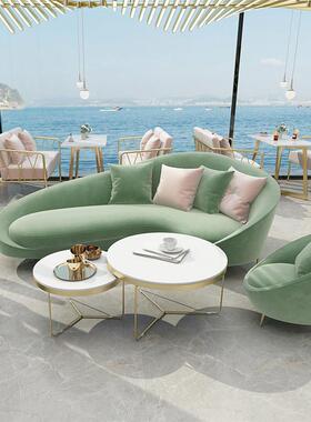 轻奢YZW-612-布艺弧发形沙发现代厅多接待圆形茶几沙组合酒店人位