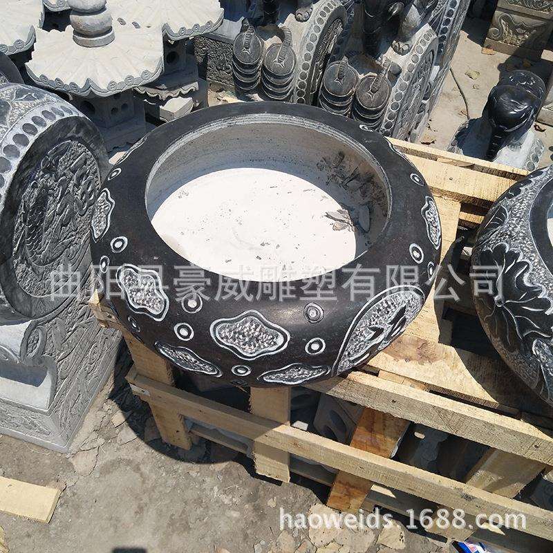 大理石仿古石雕青石鱼缸大缸青石做旧f雕刻水槽摆件石头鱼缸