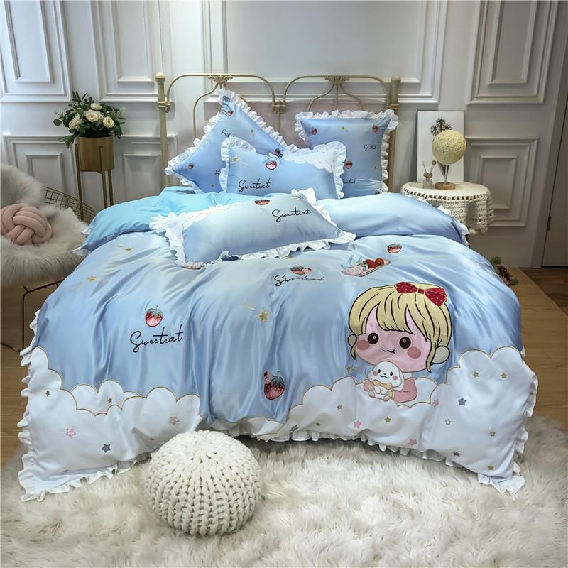 正品小清新可爱卡通儿童四件套纯棉套女孩全上公主风棉床单被床用