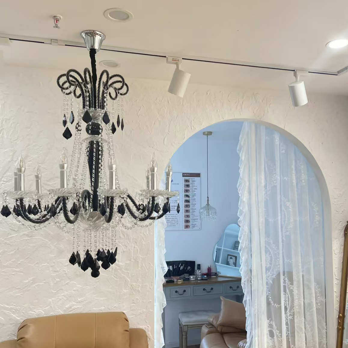 欧式漫咖啡吊灯服装店楼梯间吊灯高级感餐厅黑色水晶吊灯KTV灯具,家装灯饰光源,客厅吊灯,淘宝优惠券,粉丝福利购,淘宝优惠卷