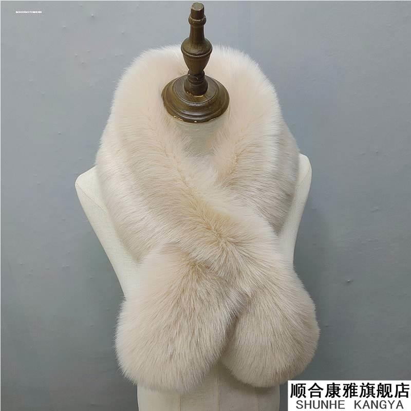 真獭兔毛围巾女冬季仿皮草围脖女士毛领护颈加厚韩版毛绒脖套披肩