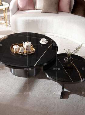 简约不锈钢大小圆形茶角JFW几客厅几合设计师家休闲桌大用理石台