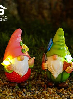 户外地精小矮人太阳能花园装饰品侏儒摆件庭院树脂工艺品