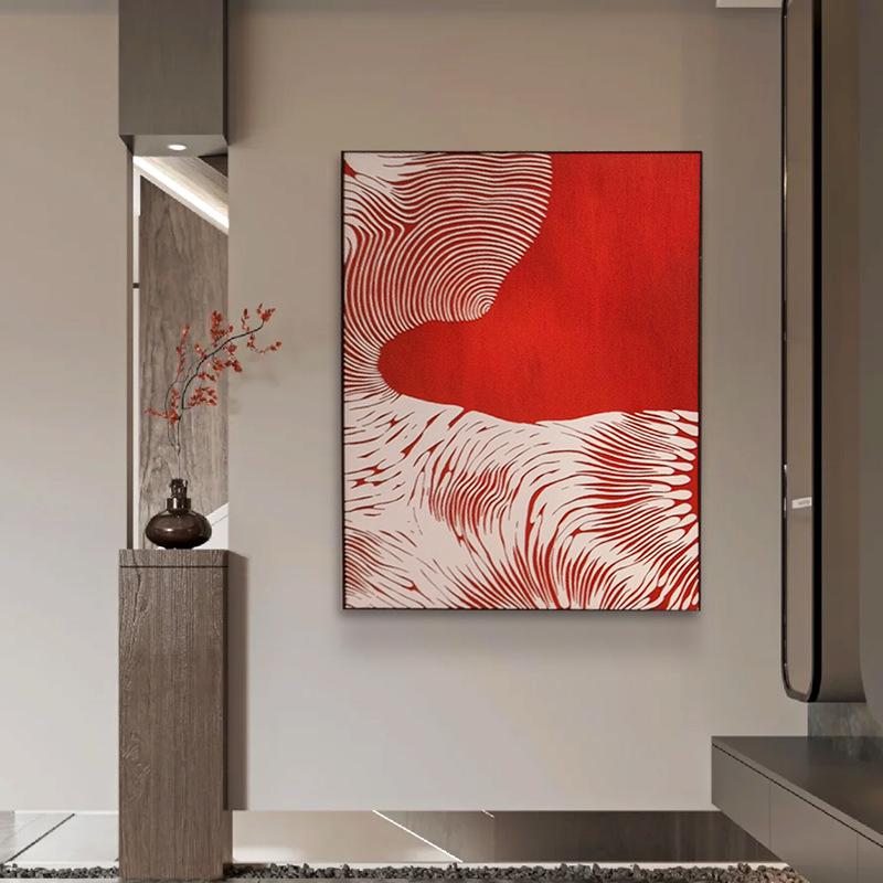 北欧风巨幅沙发后落地装饰画现代简约入户玄关挂画高级感手绘油画