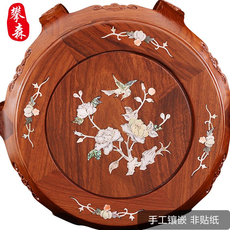 红木鼓凳仿古中式家用餐桌凳子客厅实木圆凳花梨木茶几矮凳古筝凳