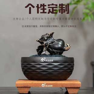 陶瓷流水摆件循环水办公桌茶台招财开业装 喷泉百财流水器 饰品中式