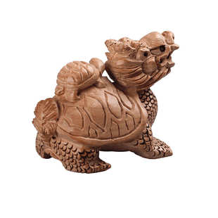 桃龟雕龙 摆件母子木龙漆龟无 龟木