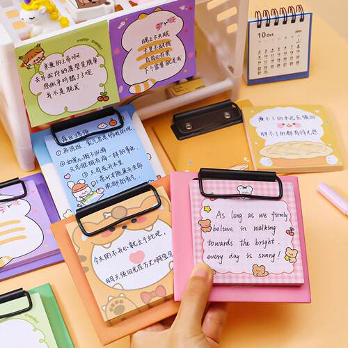 sticky note with small splint cute cartoon girl storage box