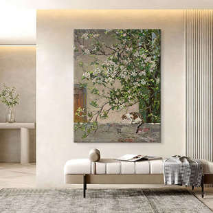 田园风花卉肌理手绘油画中古风玄关走廊挂画抽象派小猫客厅装饰画