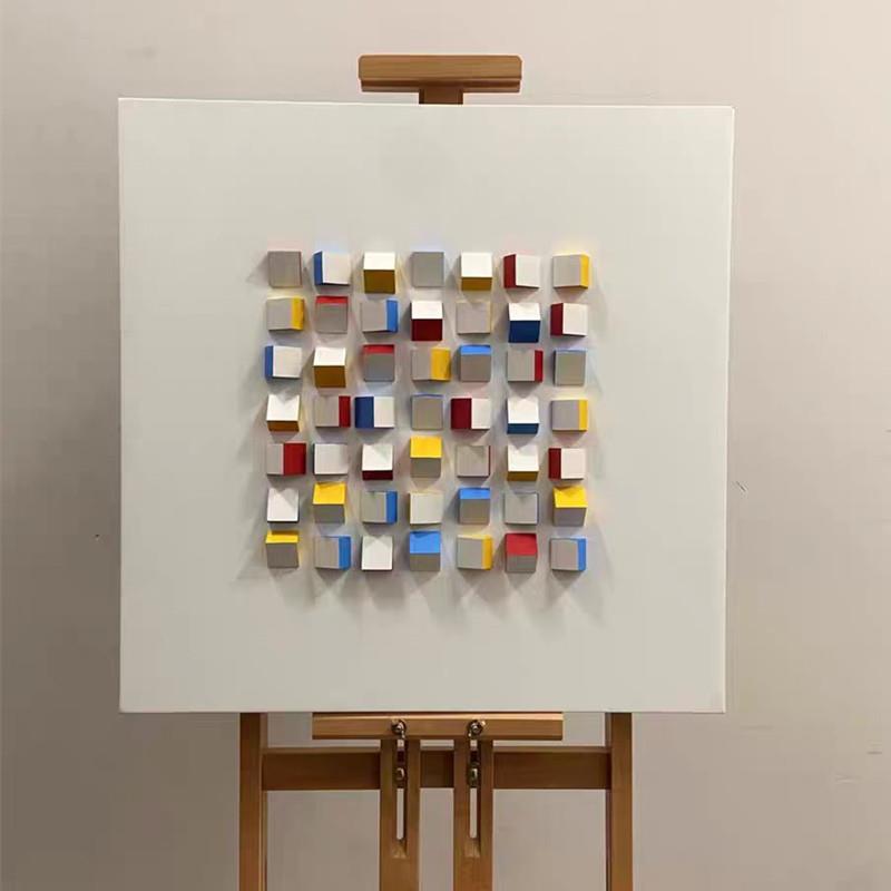 现代轻奢装饰画样板房实物画装置画立体雕刻挂画不规则蒙德里安