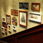 高分子_2191楼梯照片墙创意组合相框复古工业风做旧餐馆装 饰画框