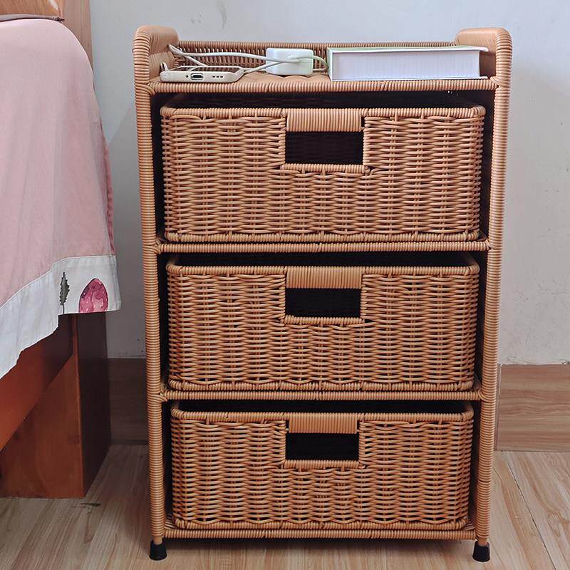 手工编织抽屉式收纳柜卧室床头柜客厅收纳整理大容量储物筐家用