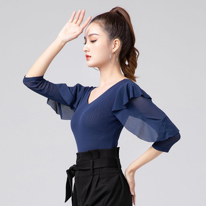 拉丁舞优雅女透气摩登舞吉特巴黑色服装连体训练形体团体演出表演