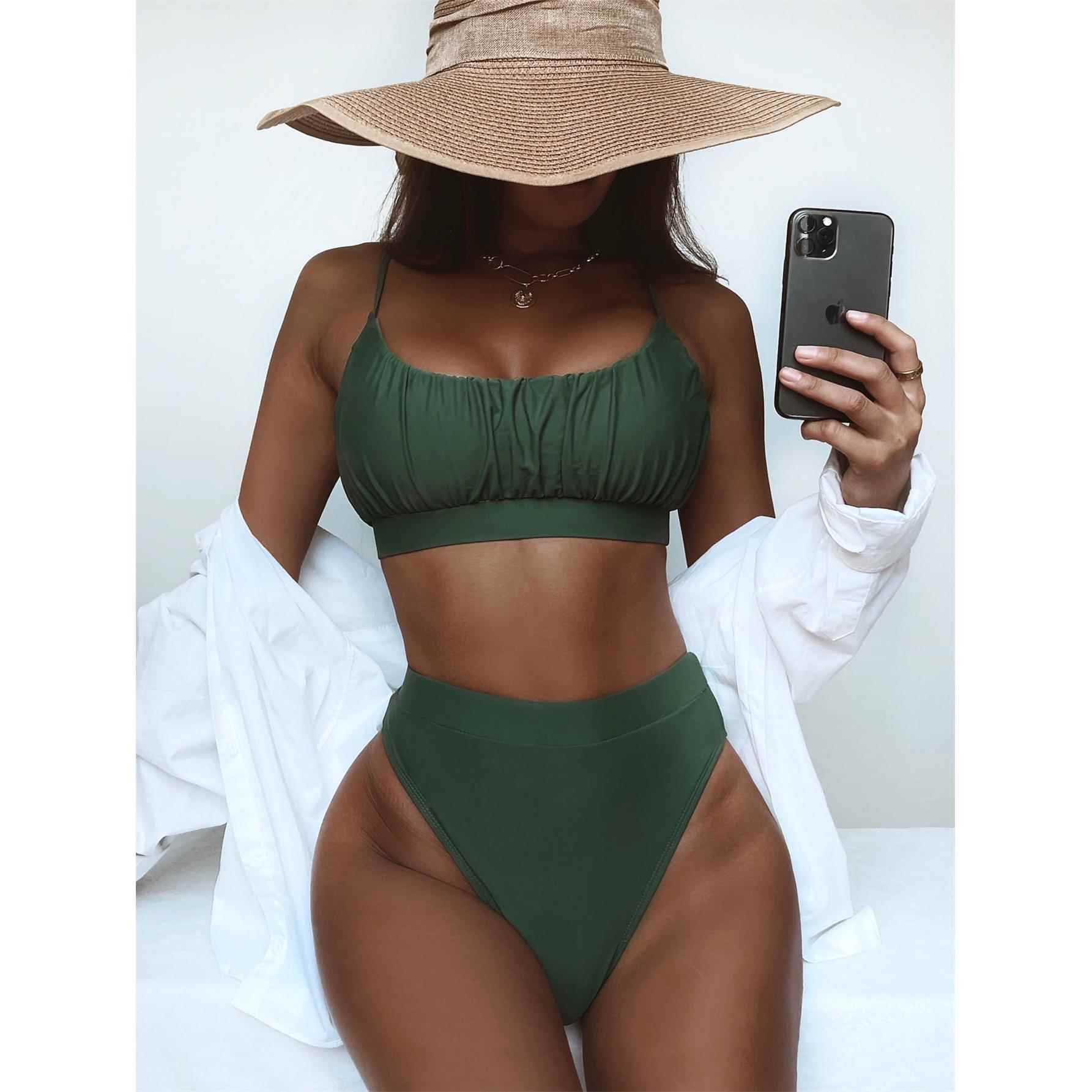 Swimsuit solid high sexy color waist swimsuit bikini