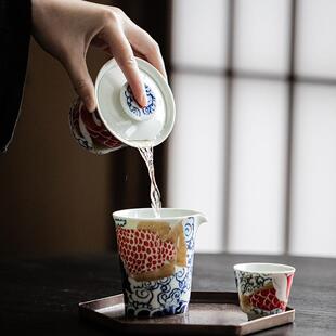 中式龙鱼马蹄三才盖碗纳福祥龙陶瓷家用泡茶碗防烫手功夫茶具茶杯