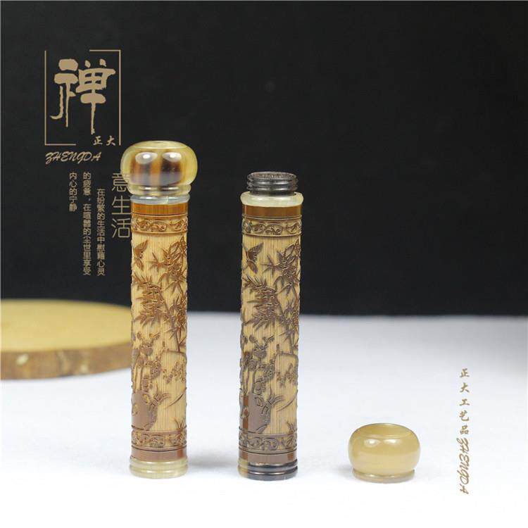 竹制老红竹镶牛角雕刻螺口牙签筒檀线香筒文玩礼品大量