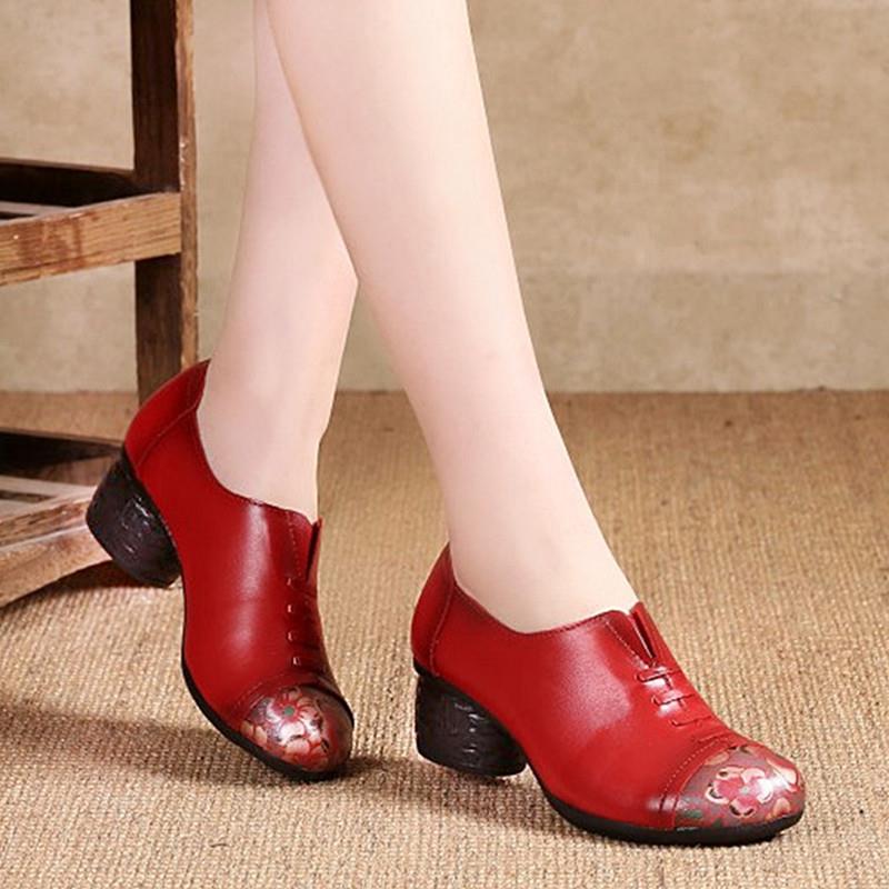 正品复古民族风女鞋2023春妈跟妈鞋软底女舒适中士真皮中老季年女