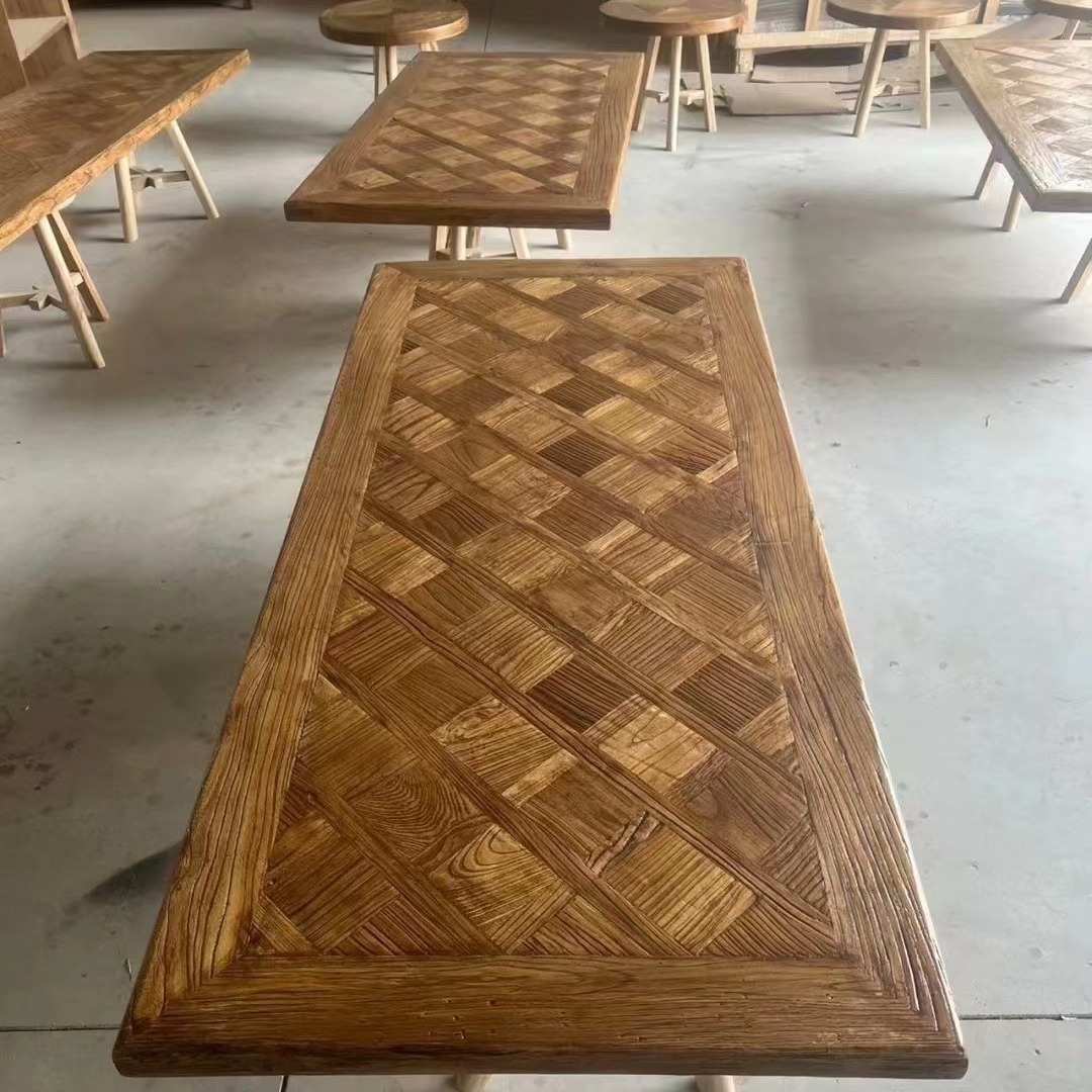 大板旧桌老实木榆木做餐桌飘窗板风格面板茶桌洽谈桌椅吧台餐桌